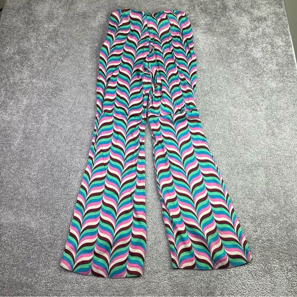 Zara Pants Women's Medium Colorful Flare Mid-Rise Striped Groovy - Picture 6 of 13